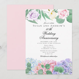 Hydrangeas Roses Wedding Anniversary Invitations 招待状