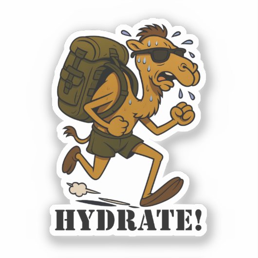 Hydrate – Funny Camel Running Fitness Design シール (正面)