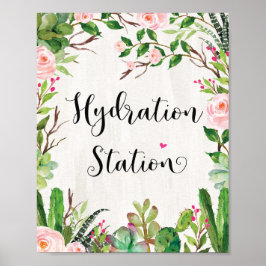 Hydration Station Drink Sign Floral Fiesta Shower ポスター