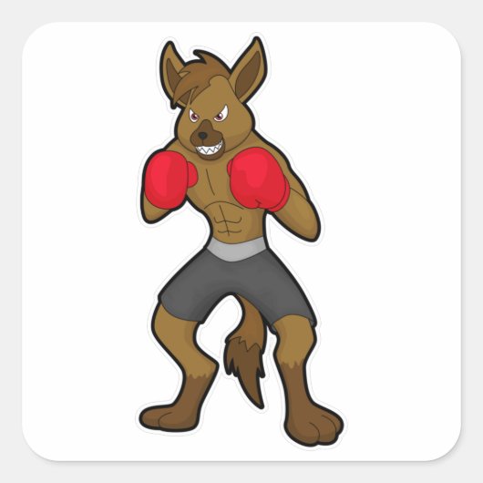 Hyena at Boxing with Boxing gloves スクエアシール (正面)