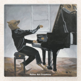 Hyena Piano Music Playerファンタジーアートガラスコースター ガラスコースター