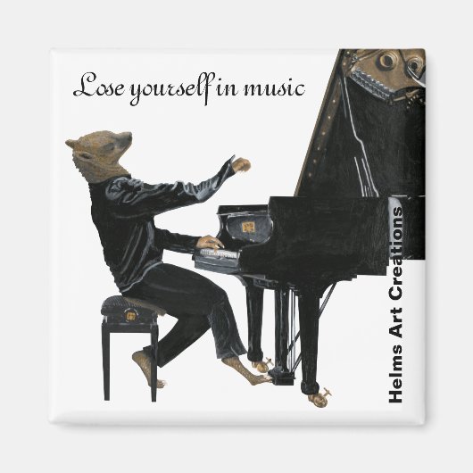 Hyena Piano Music Playerファンタジーアートボタンマグネット マグネット (正面)