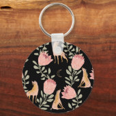 Hyena & Protea：暗いヴィンテージパターン キーホルダー (正面)