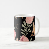 Hyena & Protea:暗いヴィンテージパターン コーヒーマグカップ (正面右)