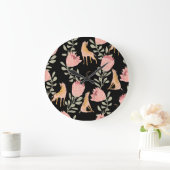 Hyena & Protea：黒い背景シームレス ラージ壁時計 (ホーム)