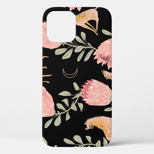 Hyena & Protea:黒い背景シームレス Case-Mate iPhoneケース (裏面)
