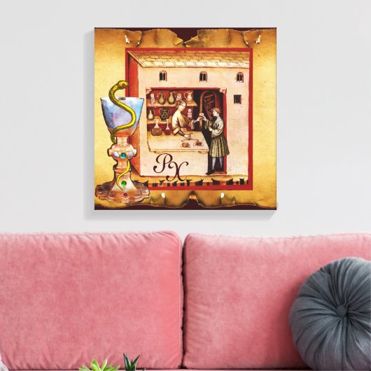 HYGEIAのモノグラムの薬、薬学のボール キャンバスプリント (インサイチュ (リビング))