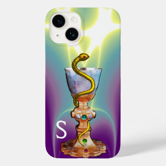 HYGEIA薬のボウル，薬局モノグラムティール（緑がかった色） Case-Mate iPhoneケース (裏面)