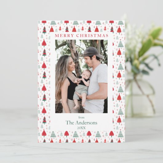 HyggeクリスマスツリーパターンOne写真クリスマス シーズンカード (スタンド正面)