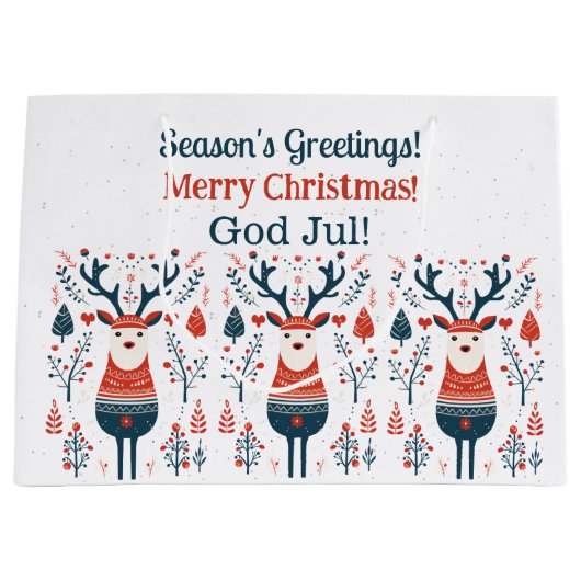 Hyggeクリスマスディアーデザイン – カスタマイズ可能なScandi ラージペーパーバッグ (正面)