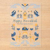 Hygge Blue | Yellow Unique Happy Hanukkah アクリル招待状 (正面)