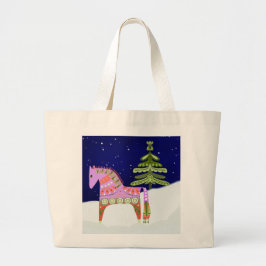Hygge Horse with Pine Tree Tote Bag ラージトートバッグ