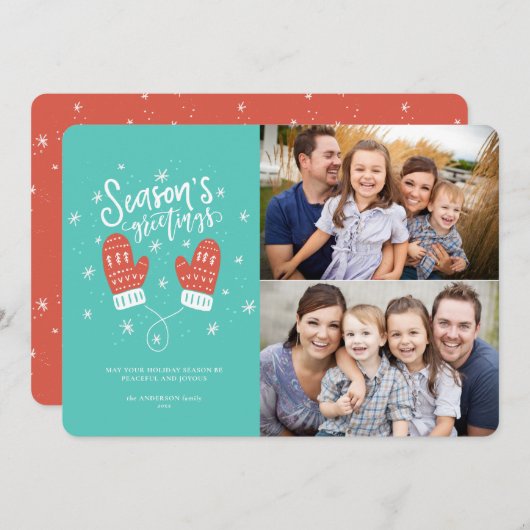 Hygge Mittens 2フォトクリスマスホリデーフラットカード シーズンカード (正面/裏面)