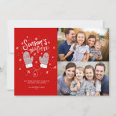 Hygge Mittens 2フォトクリスマスホリデーフラットカード シーズンカード (正面)