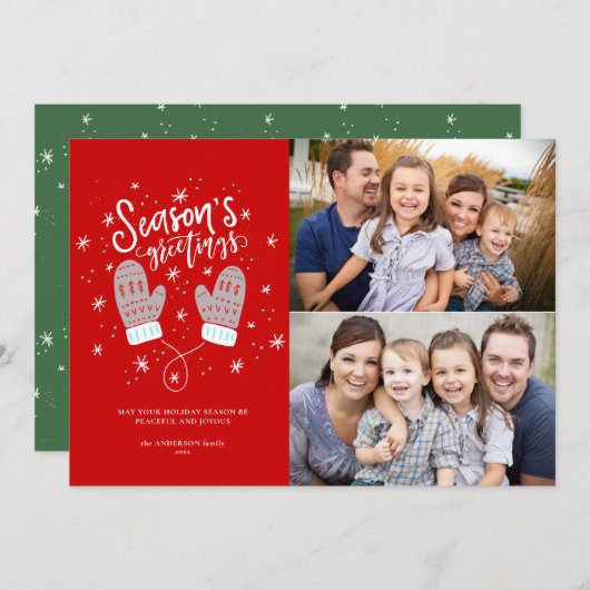 Hygge Mittens 2フォトクリスマスホリデーフラットカード シーズンカード (正面/裏面)