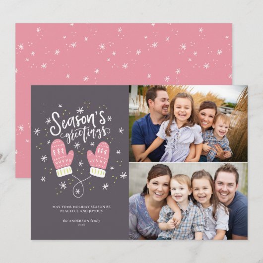 Hygge Mittens 2フォトクリスマスホリデーフラットカード シーズンカード (正面/裏面)