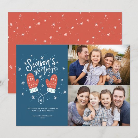 Hygge Mittens 2フォトクリスマスホリデーフラットカード シーズンカード (正面/裏面)