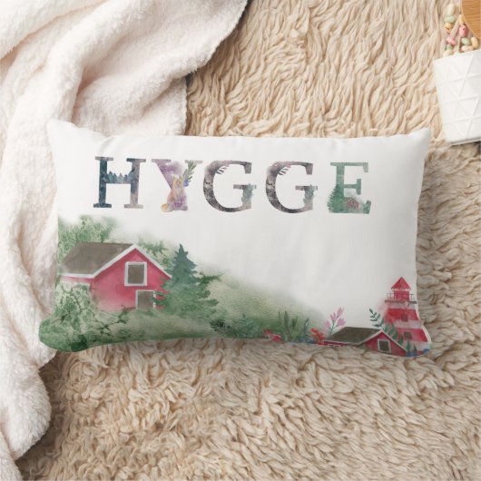 Hygge Pillows – 水彩北欧の冬の風景 ランバークッション (ブランケット)