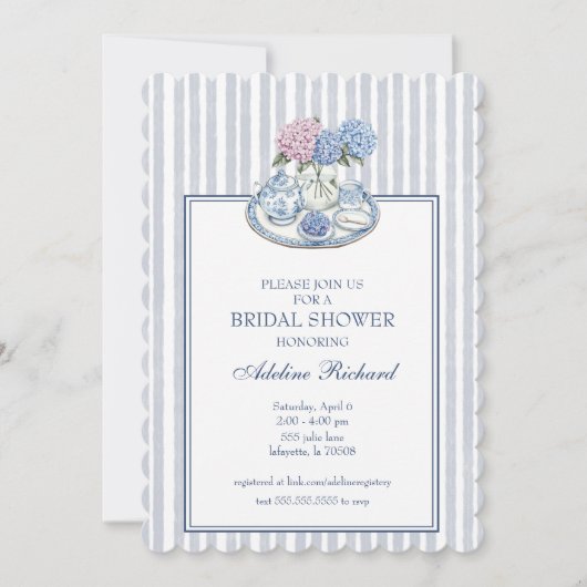 Hyndrangea Tea Party Bridal Shower 招待状 (正面)