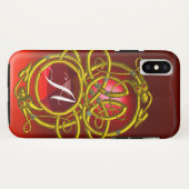 HYPER DRAGONS,金ゴールドケルト結び目模様Red Ruby Monogram Case-Mate iPhoneケース (裏面(横))