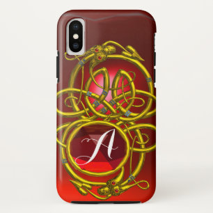 HYPER DRAGONS,金ゴールドケルト結び目模様Red Ruby Monogram iPhone XSケース