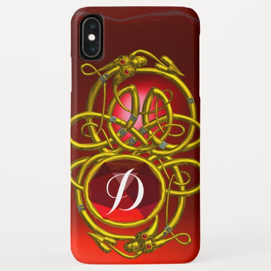 HYPER DRAGONS,金ゴールドケルト結び目模様Red Ruby Monogram Case-Mate iPhoneケース (裏面)