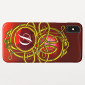 HYPER DRAGONS,金ゴールドケルト結び目模様Red Ruby Monogram Case-Mate iPhoneケース (裏面(横))