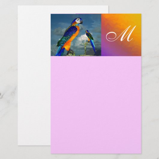 HYPER PARROTS / BLUE ARAモノグラム，ピンク 便箋 (正面/裏面)