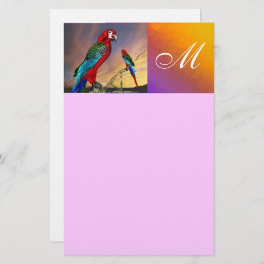 HYPER PARROTS / RED ARA MONOGRAM ,ピンク 便箋 (正面/裏面)