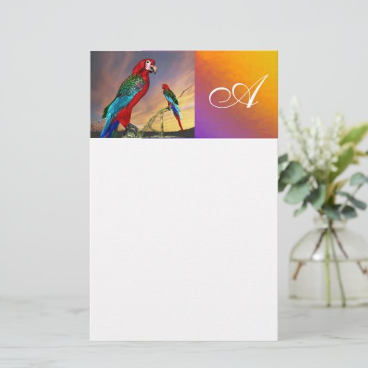 HYPER PARROTS / RED ARA MONOGRAM ，白 便箋 (スタンド正面)