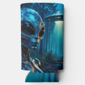 Hyper RealisticエイリアンとUFO in the Forest スリム缶クーラー (裏面)