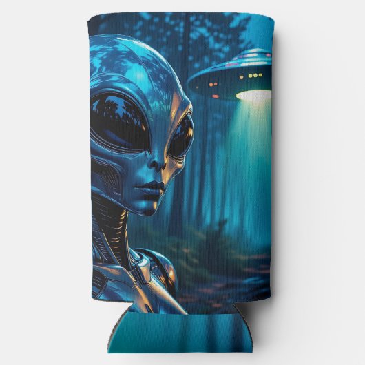 Hyper RealisticエイリアンとUFO in the Forest スリム缶クーラー (裏面)