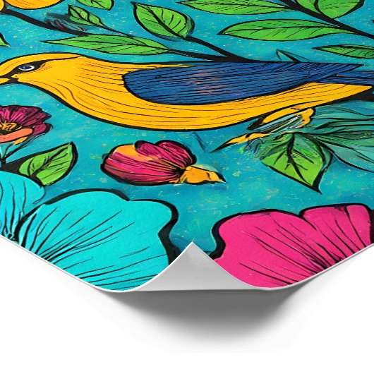 Hyper-Saturated Neon Pop Art Fabric Pattern ポスター (角)