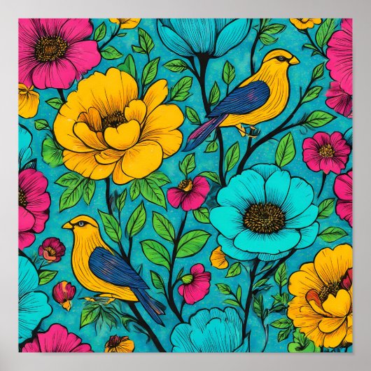 Hyper-Saturated Neon Pop Art Fabric Pattern ポスター (正面)