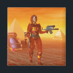 HYPERION Science Fictionの砂漠でサイボーグがアレス マグネット<br><div class="desc">アレスcyborgキャラクター, 3D映画からのアニメーションフレームHyperion.Desert環境はエジプトに似ている，太陽，ピラミッド，寺.Baldesign3d (c), カラフルと明るいSF画像芸術的.</div>