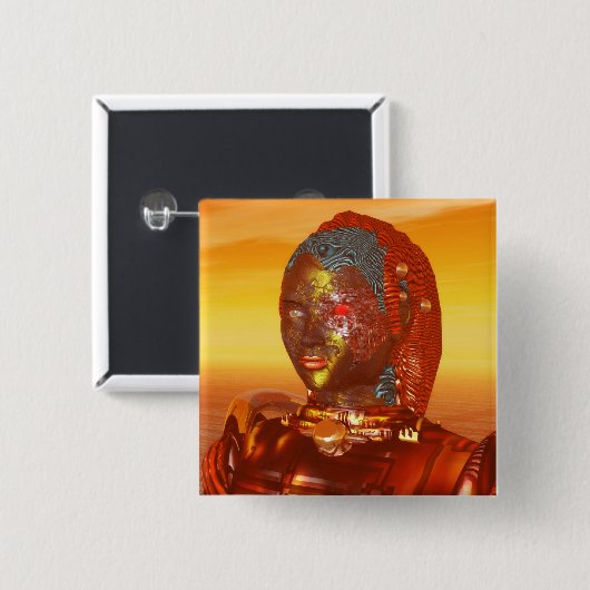 HYPERION Science Fictionの砂漠でサイボーグがアレス 缶バッジ (正面&裏面)