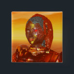 HYPERION Science Fictionの砂漠でサイボーグがアレス 缶バッジ<br><div class="desc">アレスcyborgキャラクター, 3D映画からのアニメーションフレームHyperion.Desert環境はエジプトに似ている，太陽，ピラミッド，寺.Baldesign3d (c), カラフルと明るいSF画像芸術的.</div>