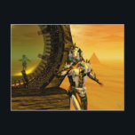 HYPERION SCIENCE FICTIONの砂漠でサイボーティタン ポストカード<br><div class="desc">黄色芸術的、緑、茶色、白の色でカラフルと明るいSF画像。彼の反射クロムメタリックなキャラペ鮮やかースとHyperionからのタイタンのサイボーグは、ピラミッドと超現実的な環境で、熱い太陽、エジプトの風景に似た砂漠、3D映画Hyperion Worldからのアニメーションフレーム。クリスマスや休日、特別な機会に贈る美しい贈り物でもある。</div>