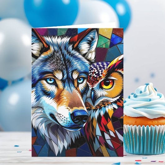 Hyperrealistic Wolf and Owl | ハッピーバースデー カード