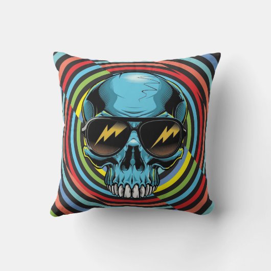 Hypno Colorful Skull With Glasses クッション (裏面)
