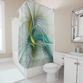 Hypnotic Abstract Golden Turquoise Teal Fractal シャワーカーテン
