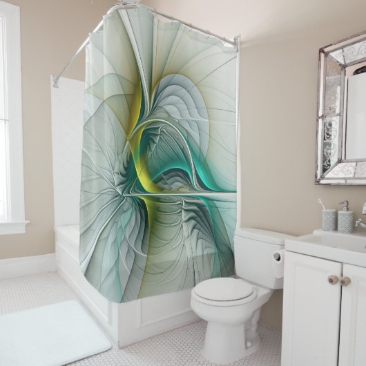 Hypnotic Abstract Golden Turquoise Teal Fractal シャワーカーテン (インサイチュ)