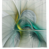 Hypnotic Abstract Golden Turquoise Teal Fractal シャワーカーテン (正面)