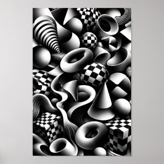 Hypnotic Monochrome Geometry – 3D Optical Illusion ポスター