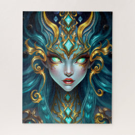 Hypnotic Neon Goddess with Glowing Spiral Eyes ジグソーパズル