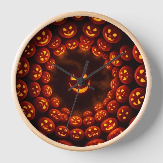Hypnotic Pumpkin Vortex Clock | Halloween Glow Art 壁時計 (正面)