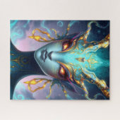 Hypnotic Teal Goddess with Glowing Spiral Eyes ジグソーパズル (横)
