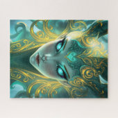 Hypnotic Turquoise Goddess with Glowing Spiral Eye ジグソーパズル (横)