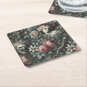 Hysteria Hides in the Blooms – Gothic Victorian スクエアペーパーコースター (アングル)