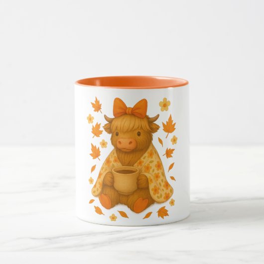Hyturtle Fall Highland Cow with Maple Leaves Coffe マグカップ (中央)